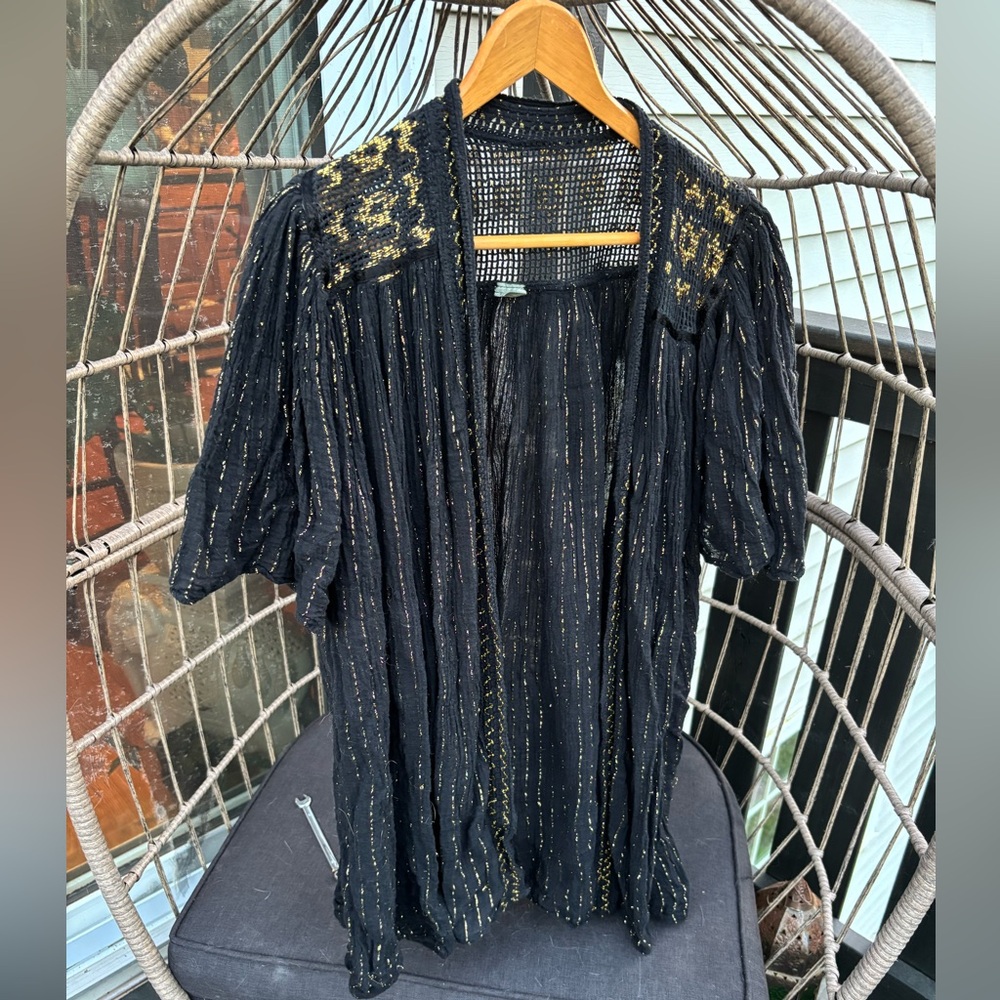 Black duster with gold thread
